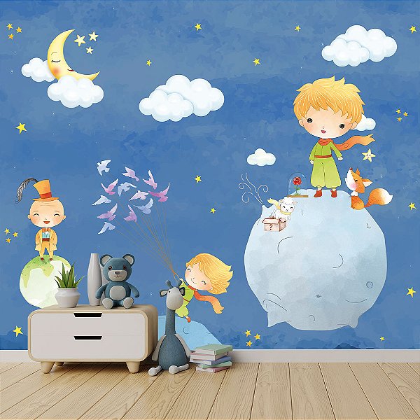 Papel de parede Infantil Pequeno Príncipe fundo azul escuro AL 01
