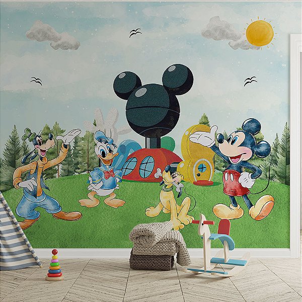 Papel de Parede Infantil Casa do Mickey e seus Amigos