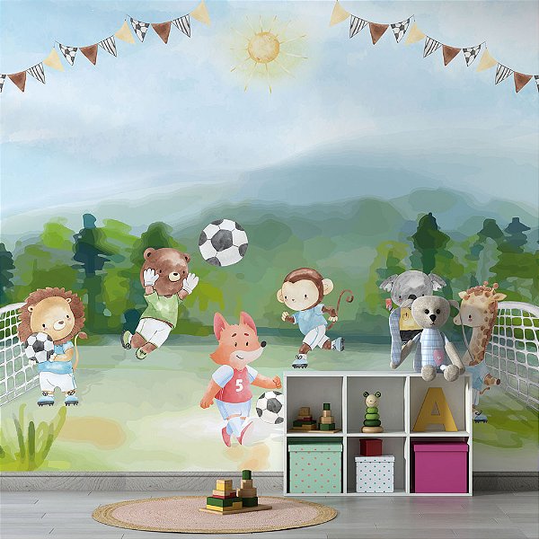 Papel de parede Infantil Safari Futebol no Campo