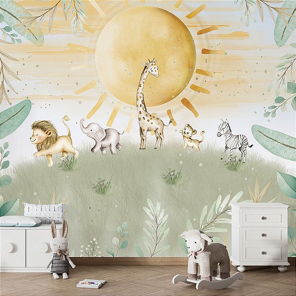 Papel de Parede Infantil Safari Aventura na Savana