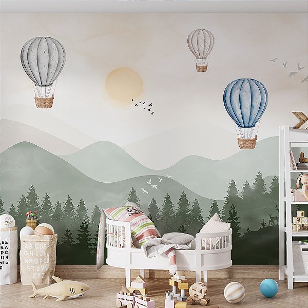Papel de Parede Infantil Balões nas Montanhas