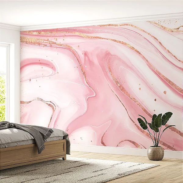 Mármore Líquido Rosa com Dourado - Oferta Única - 2m(L) x 3m(A)