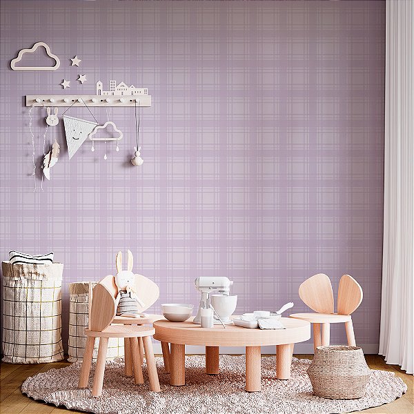 Papel de Parede Infantil Xadrez Médio - Lilás