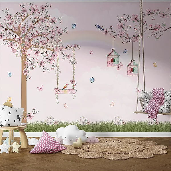 Jardim Encantado Arco-Íris e Balança Aquarelado - Oferta Única - 2,5m(L) x 1,3m(A)