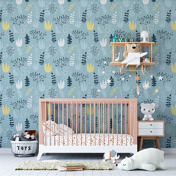 Papel de Parede infantil Folhas e Flor Escandinavo