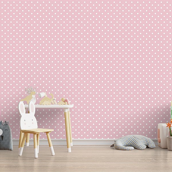 Papel de Parede Bolinhas Brancas e rosa