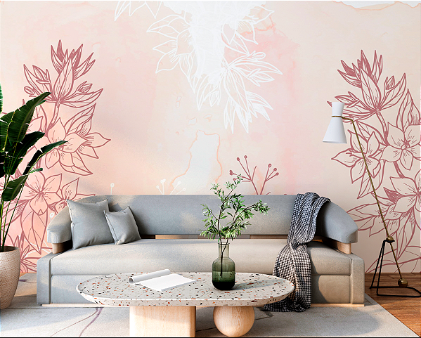 Papel de Parede Painel Fotográfico Folhas em Aquarela