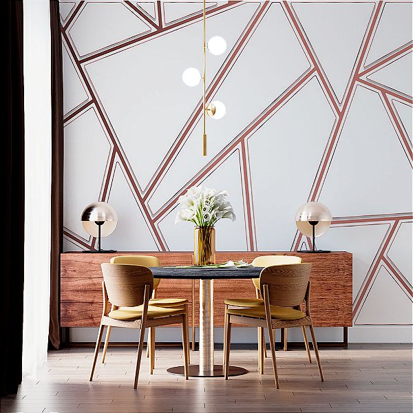 Papel de Parede Linhas em Formas Rose Gold