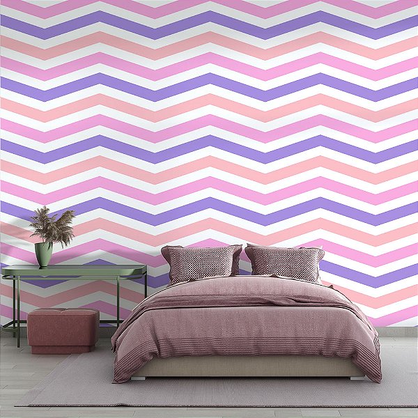 Papel de Parede Chevron Rosa e Violeta