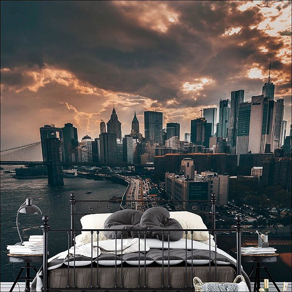 Papel de Parede Painel Fotográfico Cidade ao Por do Sol