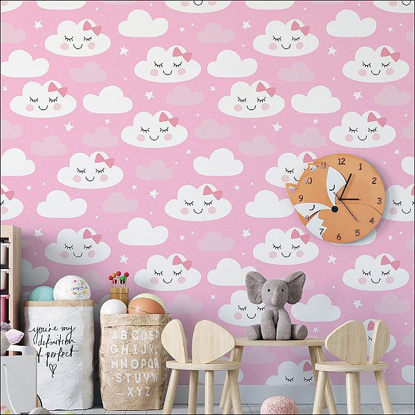 Papel de Parede Nuvens Fofas fundo Rosa