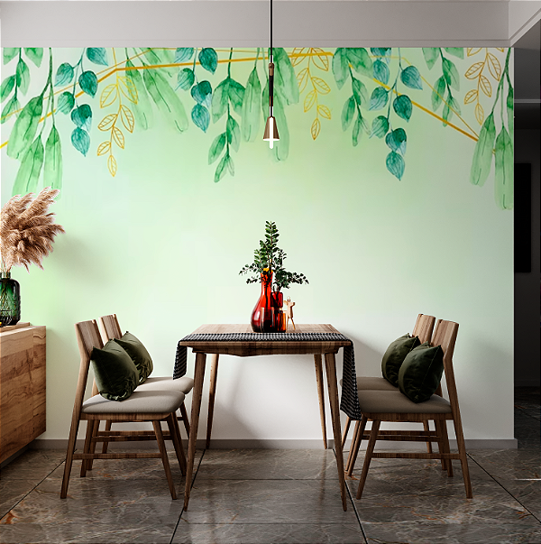 Papel de Parede Painel Fotográfico Aquarela Floral com Dourado