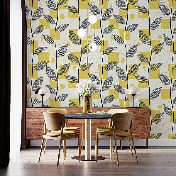 Papel de Parede Folhas com Amarelo