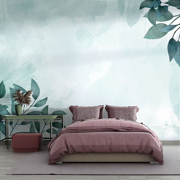 Papel de Parede Painel Fotográfico Aquarela Floral Verde