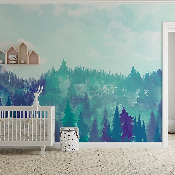 Papel de Parede Floresta em Aquarela Infantil