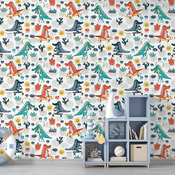 Papel de Parede Dinossauros de Skate e Patins