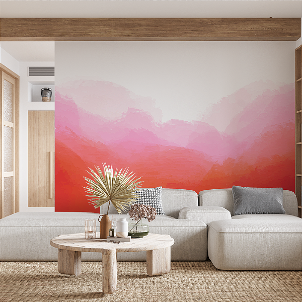 Papel de Parede Aquarela tons vermelho e rosa