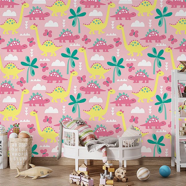 Papel de Parede Dinossauros Rosas