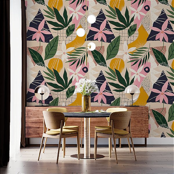 Papel de Parede Painel Fotográfico Floral Geométrico