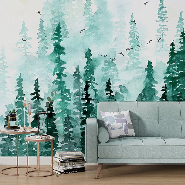 Papel de Parede Floresta aquarela