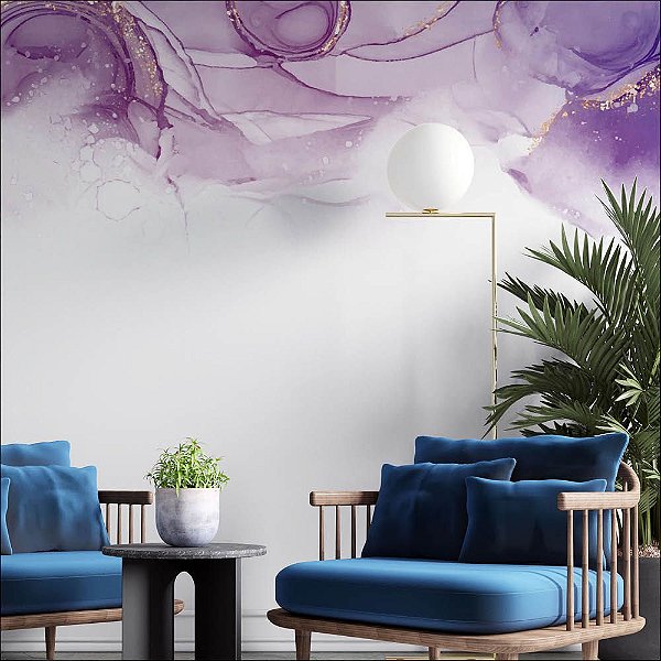 Papel de Parede Aquarela Roxo com Dourado