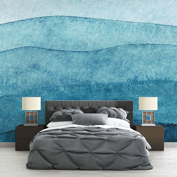 Papel de Parede Aquarela Ondas Azuis