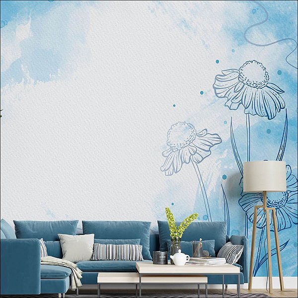 Papel de Parede Aquarela Azul Floral