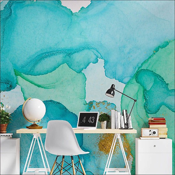 Papel de Parede Aquarela Azul e Verde