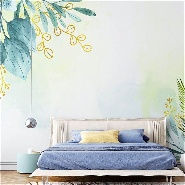 Papel de Parede Aquarela Floral com Dourado