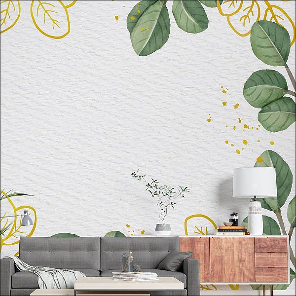 Papel de Parede Aquarela Floral com Dourado