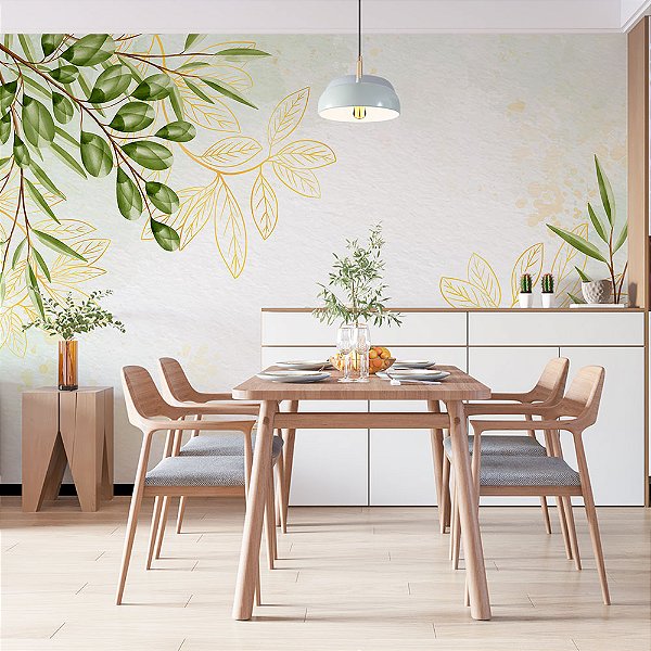 Papel de Parede Floral com Dourado