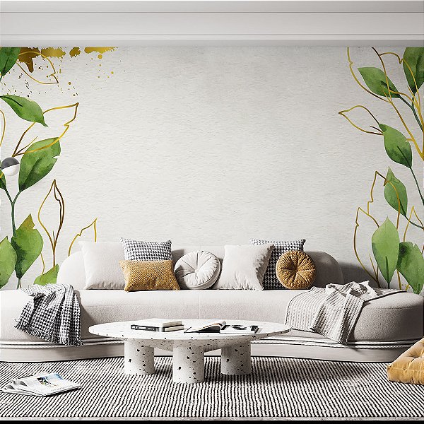 Papel de Parede Floral com Dourado