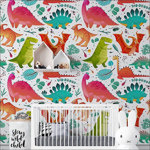 Papel de Parede Dinossauros Coloridos