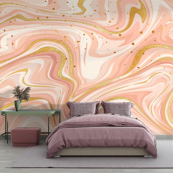 Papel de Parede Mármore Liquido com Dourado