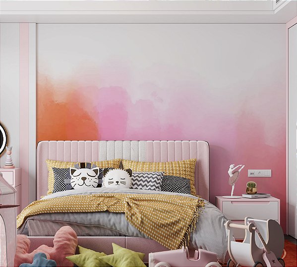 Papel de Parede Aquarela Rosa e Laranja