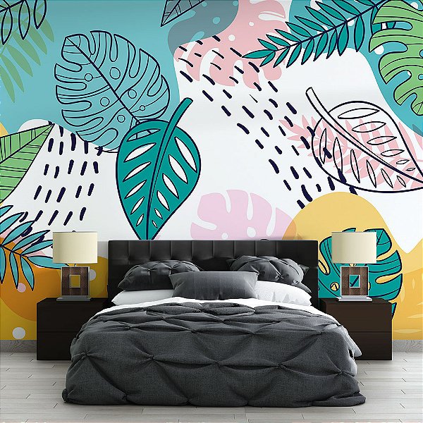 Papel de Parede Folhas Gigantes Coloridas
