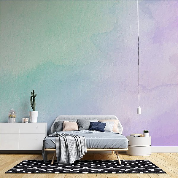 Papel de Parede Aquarela Verde e Roxo
