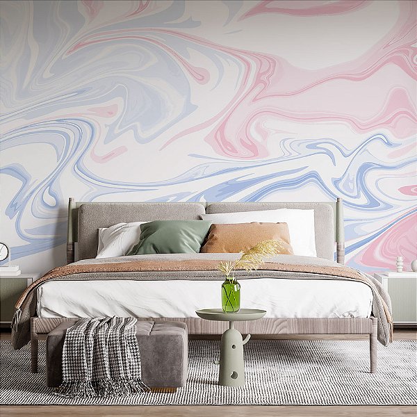 Papel de Parede Mármore Liquido Azul e Rosa