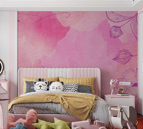 Papel de Parede Aquarela Rosa Floral