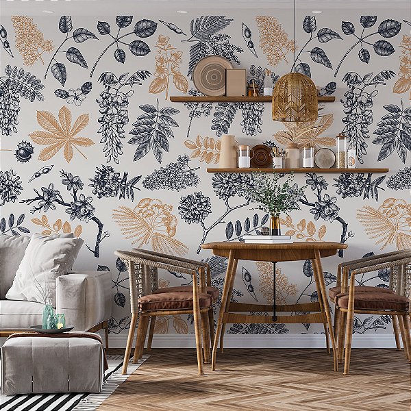 Papel de Parede Floral Preto e Bege