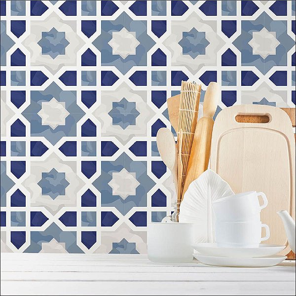 Papel de Parede Azulejo Azul