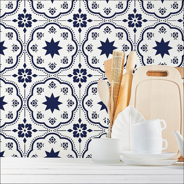 Papel de Parede Azulejo Azul Escuro