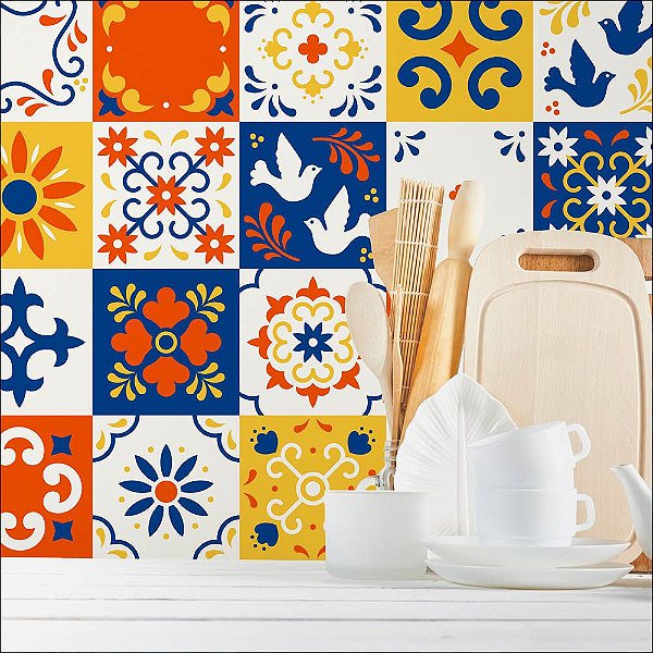 Papel de Parede Azulejo Colorido