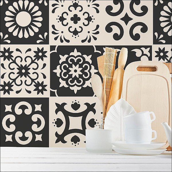 Papel de Parede Azulejo Preto