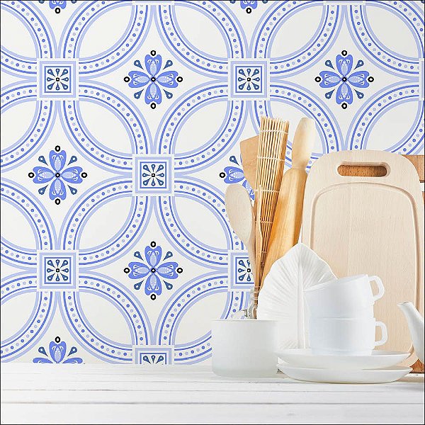 Papel de Parede Azulejo Azul