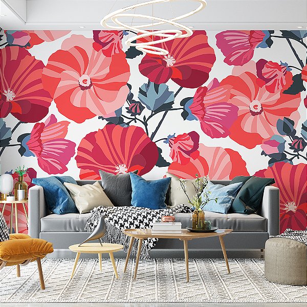 Papel de Parede Flores Vermelhas