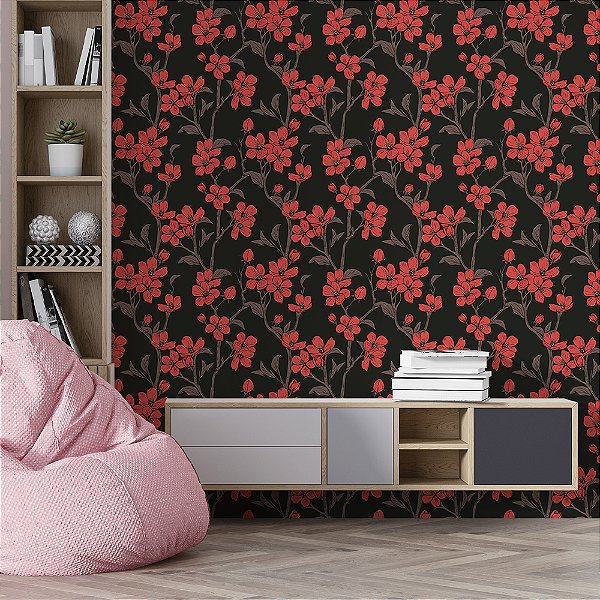 Papel de Parede Floral Vermelho