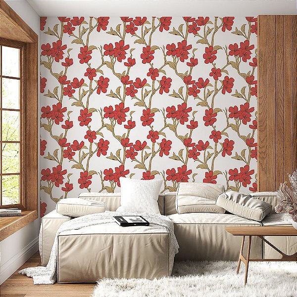 Papel de Parede Floral Vermelho