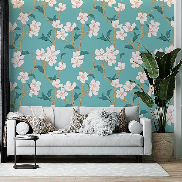 Papel de Parede Ramos de Flor Branco