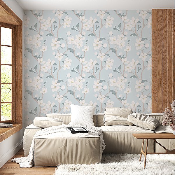 Papel de Parede Ramos de Flor Branco